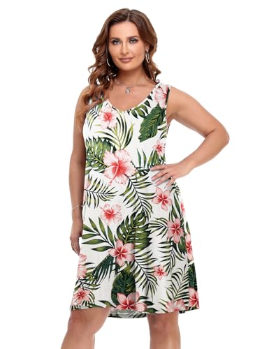Image of BELAROI Women Casual Summer Dresses Plus Size Sundress V Neck Swing Tank Dress Sleeveless Criss-Cross Beach Cover Ups Pockets