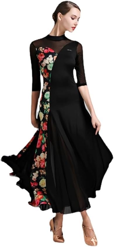 HEARTTOUCH Women Ballroom Dance Dress Waltz Tango Modern Dress Half Sleeve National Standard Dance Costume for Competition