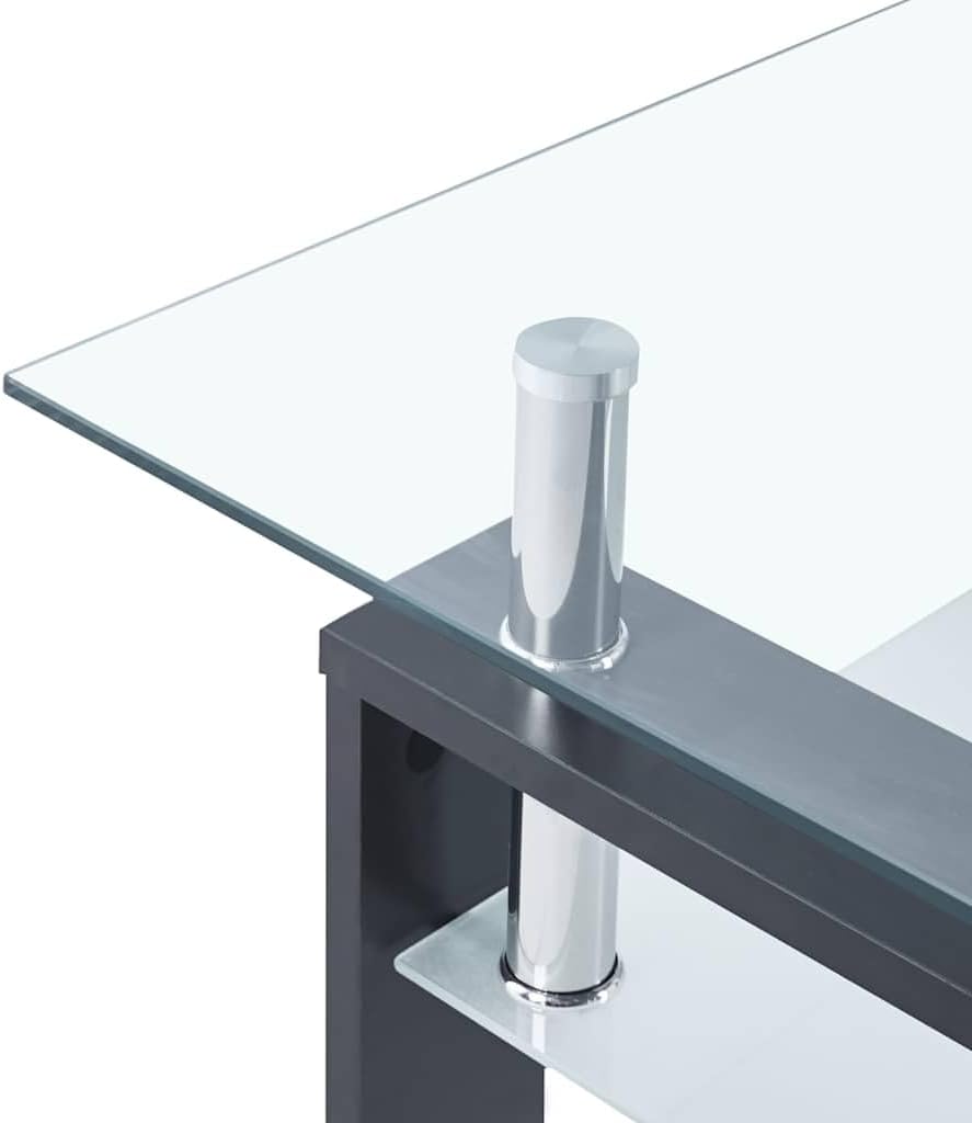 vidaXL Coffee Table, End Table with Melamine Legs, Accent Sofa Table with Storage, Living Room Furniture, Modern, Gray and Transparent Tempered Glass