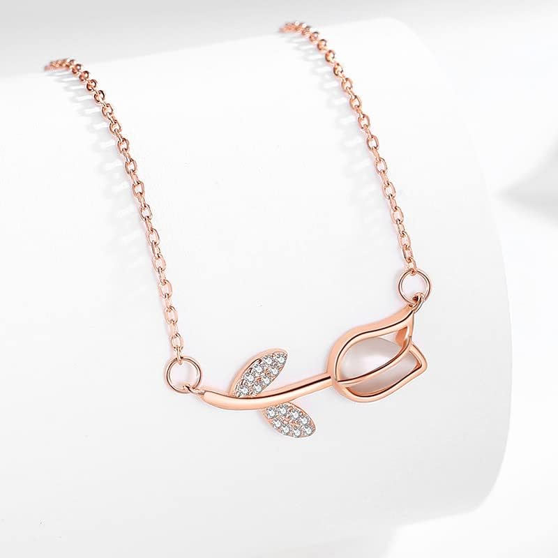 14K Gold Tulip Pendant Necklace, Moissanite Flower Necklace Pendant, Ideal Birthday and Mother's Day Gifts for Mother, Wife, Girlfriend - Image 4