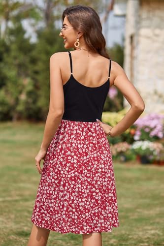Image of VOTEPRETTY Women's V-Neck Spaghetti Strap Dress Summer Casual Swing Sundress with Pockets