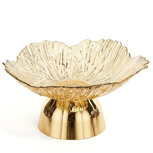 Comebachome Frutero Dorado, Cuenco de plástico con Pedestal, Forma de Flor, Plato Dorado para Dulces para el hogar, Sala de Estar, Cocina, mostrador, Urlaub Dekor