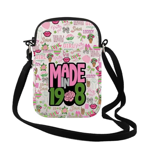 TSOTMO Sorority Gift Made In Pink and Green Paraphernalia Gift Black Greek Sorority Crossbody Bag for Women
