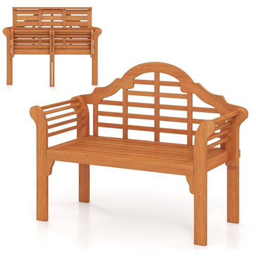 GOPLUS Banc de Jardin Pliable en Bois, Banquette Extérieur avec Dossier Incliné et Accoudoirs Ergonomique, pour Jardin, Terrasse, Patio, Charge 360 KG,...