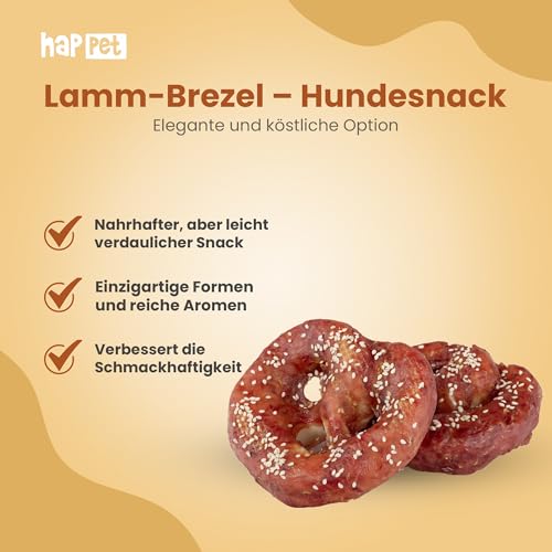 HAPPET Hundegröße - Lammbrezel - 1 Stück - leicht verdaulicher, hochproteinreicher mit Lammfleisch und roher Haut - Gesunder Snack für Hunde aller Rassen