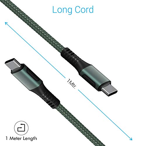 Image of Portronics Konnect C Square 18W POR-1065 Type-C to Type-C 1.2M Type C Devices USB Cable with Power Delivery & 3A Quick Charge Support, Nylon Braided for All Type-C Devices, Green