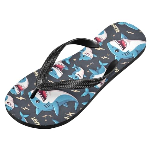 ALAZA Cute Blue Shark Flip Flops for Women Fashion Beach Slippers Comfort Mens Flip Flops Non-Slip Rubber Shower Slippers Sandal for Hotel Travel Sport,XS2