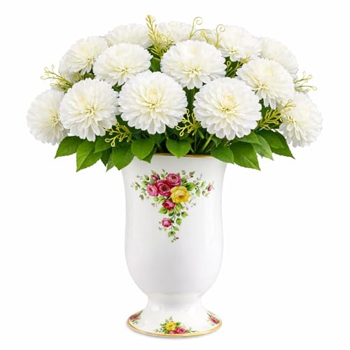 Image of Art Street Artificial Flower Bunch| Silk White Hydrangea Flower for Home| Bedroom, Living Room & Office Decoration |Christmas Day, New Year Set of 4 |11 Inch (Without Vase)