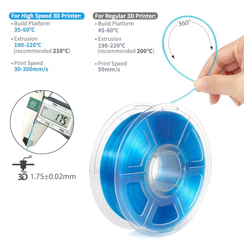 Image of iSANMATE Rapid Clear PLA Filament 1.75mm, 3D Printer Filament Transparent Filament Sky Blue, Fast Printing Speed PLA, Dimensional Accuracy ±0.02mm, 1kg Spool