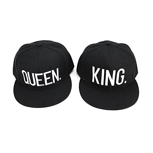 Fenghuo Couple Matching Embroidered King Queen Adjustable Operator Cap Black_White