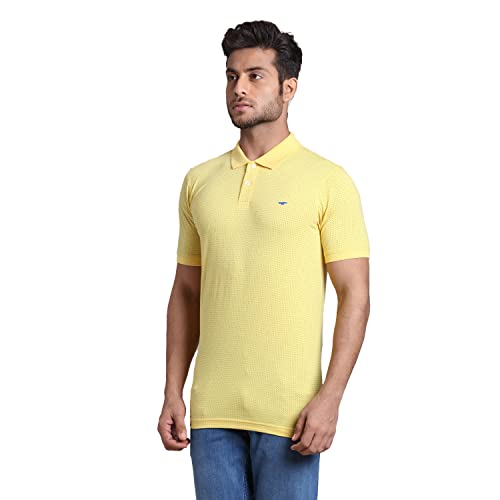 Image of Park Avenue Men's Pure Cotton Print Pattern Slim Fit Rib Collar Polo Neck Half Sleeve Casual T-Shirt
