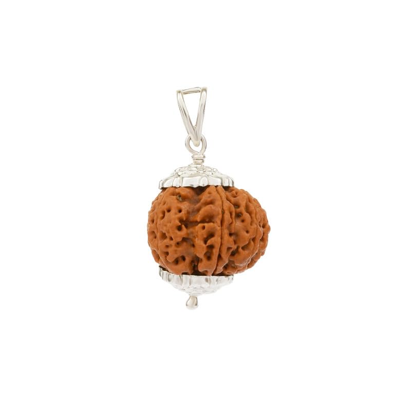 Image of GemsMantra 8 Mukhi Rudraksha Pendant in 92.5 Sterling Silver | Original Nepali Rudraksha Bead | Lab Certified | Medium Size | Spiritual Pendant for Men & Women | Ganesha Symbol of Wisdom & Success