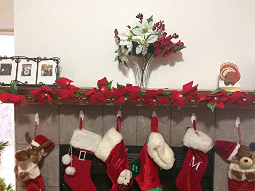 2 Pack Christmas Red Poinsettia Garland Christmas Decorations Christmas Garland With Holly Leaves And Red Berries For Christmas Party Holiday Front Door Wreath Decor #TOP4