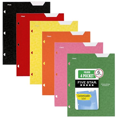 Five Star 4-Pocket Folder, 6 Pack, Paper Folder, Fits 3-Ring Binders, Holds 8-1/2