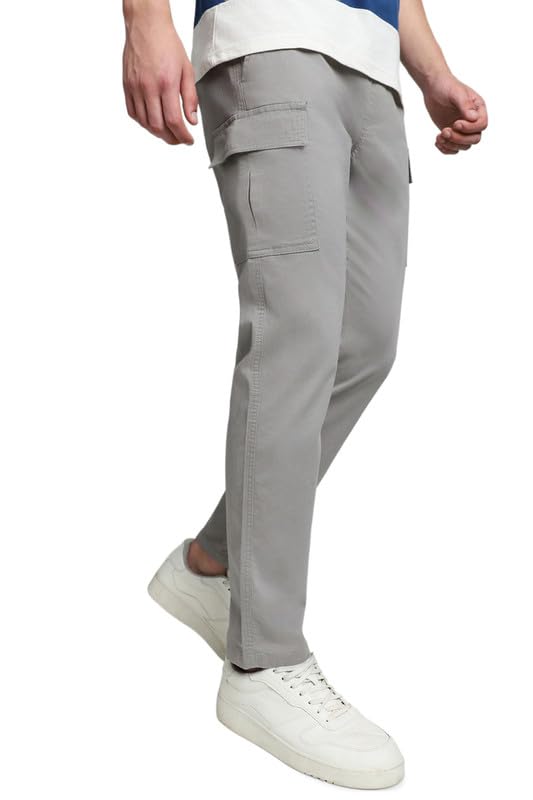 Image of Dennis Lingo Men's Cotton Lycra Full Length Solid Slim Fit Cargo Trousers