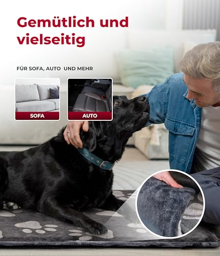 HS-Hundebett® Hundedecke XL (95x135 cm) – rutschfest und gemütlich Dank 3 cm Füllung – Perfekt fürs Sofa, Auto & Hundebox – Pfote Anthrazit, Made in DE