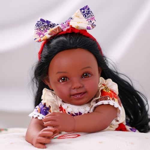 BABESIDE Black Reborn Baby Dolls, 20 Inch Realistic Girl with Rooted Hair