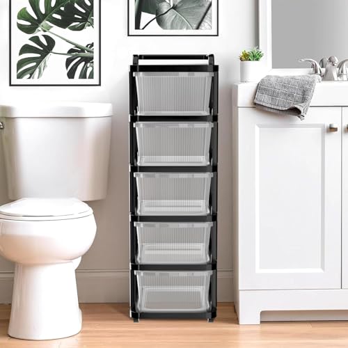 Image of TEKCOOL Plastic Drawer Organizer Self Standard Rectangular Multi Purpose Modular Drawer System Large Chest of Drawer Organizer for Home Office,Product Dimension When assembeled(5xl, Transparent hex);'