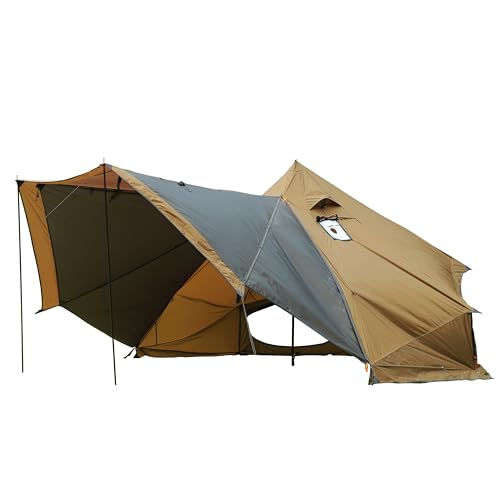 Preself 4 Season Tipi Hot Tent with Canopy, Standing Room, Teepee for Hunting Family Team Camping Hiking (Poly Khaki)