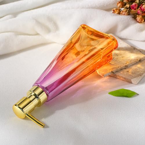 YunNasi Glass Soap Dispenser with Pump Refillable Liquid Hand Soap Dish Soap Dispensers for Bathroom Counter Kitchen Sink (PurpleOrange) - Image 4