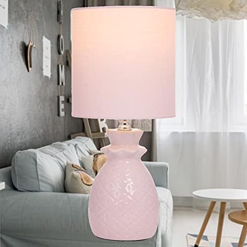 Set of 2 Pineapple - Pink Ceramic 30cm Table Lamp/Bedside Lights with Matching Shades