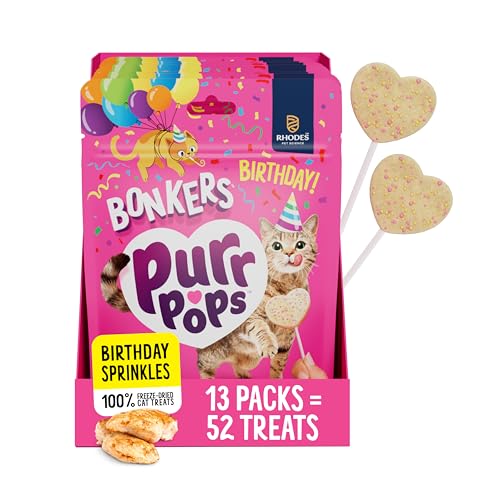 Bonkers Purrpops Birthday Edition Freeze-Dried Chicken Flavored Lollipop Treats for Cats 4 Pieces (Pack of 13)