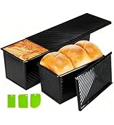 Barlket Black Pullman Loaf Pan with Lid, 13 Inch Pullman Bread Pan with Cover, 2.2LB & 1LB Dough ...