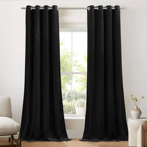 PONY DANCE Rideaux Velours Noir - Rideau Isolant Thermique Anti Froid Doux Tissu Lourd Décoration...