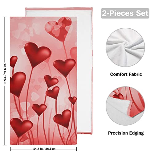 Red Love Heart Hand Bath Towel Highly Absorbent Soft Hanging Towels Happy Valentine's Day Mother¡¯S Day Flowers Kitchen Dish Towel Set Washcloth 2Pcs #TOP1