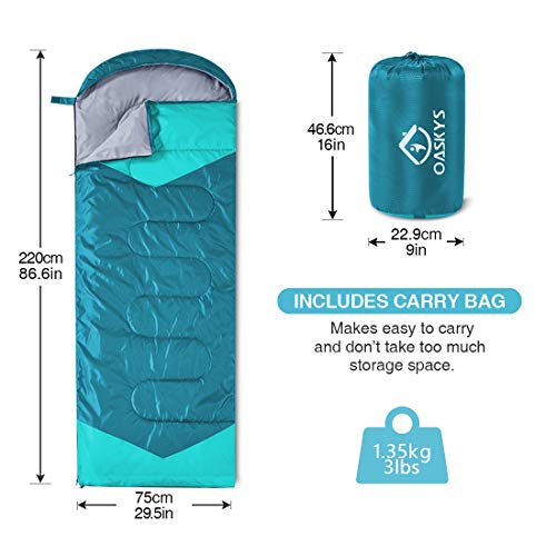 Oaskys Saco de dormir para acampamento – 3 estações de clima quente e frio – verão, primavera, outon