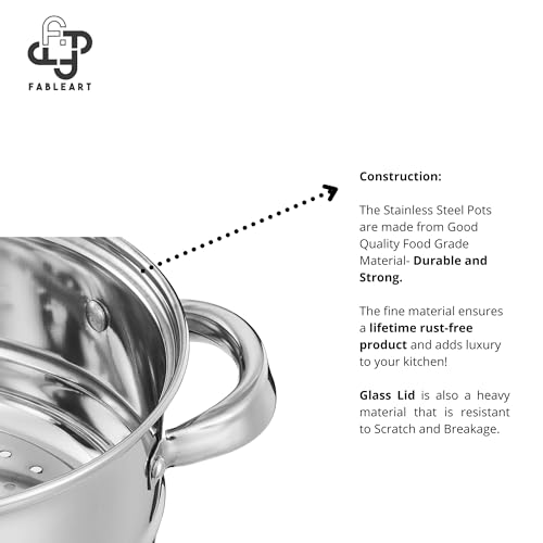 Image of Stainless Steel 2 Tier Steamer Set with Glass Lid | Pasta Steamer | Vegetable Steamer | Momo Steamer | Rice Steamer; 20 cm (Sandwich bottom)