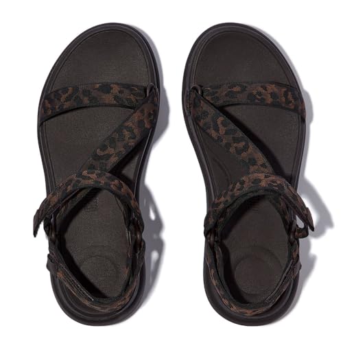 FitFlop F-Mode Go Leopard Adjust. Webbing Z-Strap Sandals, Color: Chocolate Mix (E6O-D20) by FitFlop - Used condition - Image 2