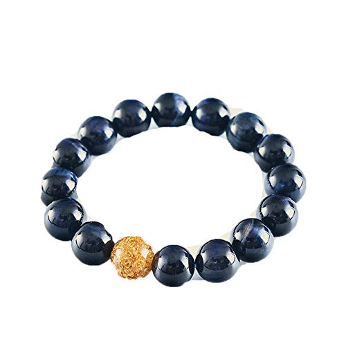 Bracelet oeil de tigre bleu véritable et perle feuille d'or pour la sérénité au quotidien