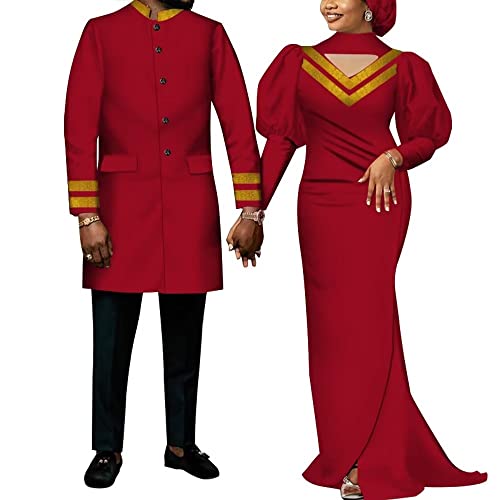 African Traditional Wedding Clothes for Couple Ankara Fashion Dashiki Women Maxi Long Dresses and Men African Blazer Coat