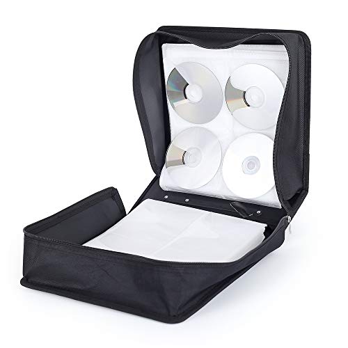 Vicoter 400 Large Capacity CD/DVD Case, CD Case Holder Portable DVD Storage Organizer with Hand Strap Easy to Carry (PU Black)
