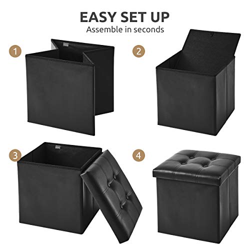 YOUDENOVA 15 inches Folding Storage Ottoman, Cube Storage Boxes Footrest Stool, Small Ottoman with Foam Padded Seat, Support 300lbs (Black, Leather) - Thumbnail 6
