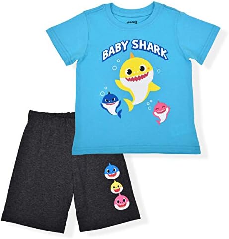 Nickelodeon Baby Shark T-Shirt and Short Set for Toddler Boys – Blue/Black or Grey/Blue or Grey/Orange or Grey/Black