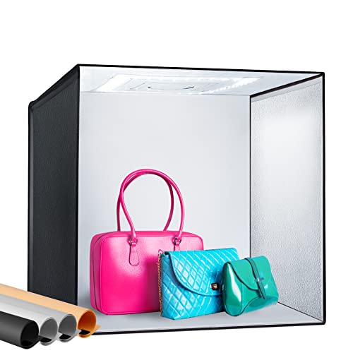 Boîte à Lumière pour Studio Photo, Tente Lumineuse de Prise de Vue 24x24 avec Luminosité Réglable, Kit d'éclairage de Photographie et Portable avec 156 Lumières LED et 4 Arrière-Plans Colorés