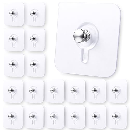 Rindion Adhesive Wall Hangers 35P, Transparent Picture Hangers Without Nails, Damage-Free Wall Clock Hanger for Bathroom, Kitchen, Home and Office, Single 11 lbs Load Max