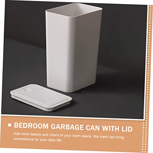 Caneca de basura pequeña rectangular con tapa blanca miniatura 7