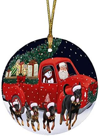 Christmas Express Delivery Red Truck Running Beauceron Dogs Round Flat Ornament - Pet Decorative Hanging Ornaments for Christmas X-mas Tree Decorations - 2.75" Round Christmas Ornament