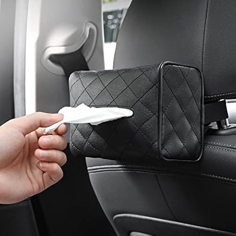 Car Tissue Holder Bag, PU Leather Tissue Box for Car Backseat, Rectangle Napkin Holder fits for tissues Storage and Organization Cover