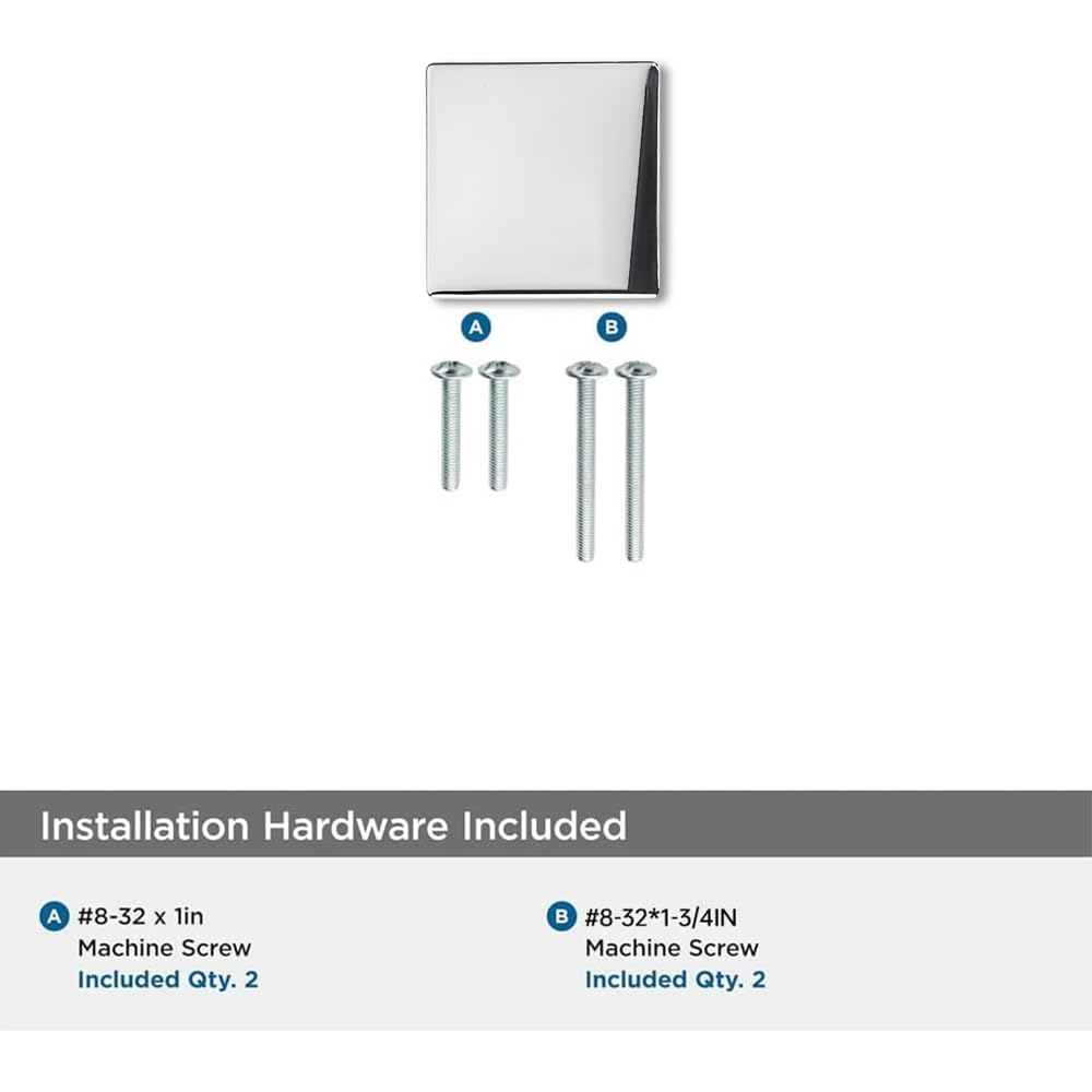 KHTUMEWARE-295+323 Square Knob, Polished Nickel, 1-1/2 in (38 mm), 2-Pack in Polished Nickel — KHTUMEWARE