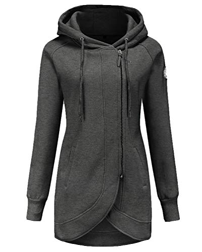 ELFIN Damen Jacken Sweatjacket Damen Sweatjacke mit Kapuze,Dunkel Grau,L