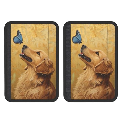 Golden Retriever Blue Butterfly Car Seat Belt Cover 2 Pack Seatbelt Strap Shoulder Pad Protector Universal Comfort for Car