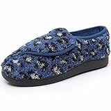 Gitup レディース 低反発素材 糖尿病スリッパ 関節炎 浮腫 調節可能 クローズドトゥ 腫れた足スリッパ 快適なハウス 屋内 アウトドア シューズ ゴム底付き ブラック, ブルー レオパード, 11