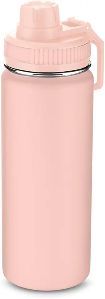 Garrafa Térmica de 570ML em Aço Inoxidável com Parede Dupla, Tampa Rosqueável e Anel de Silicone Para Vedação, Design Com Frisos na Tampa e Pintura Pó UTIMAIS+ (Rosa)