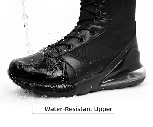 Men's Wide Tactical Work Boots Lightweight Air Cushion Side Zipper Military Boots Comfortable Waterproof Motorcycle Combat Hiking Boot 8 Inches4