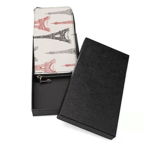 Vintage Abstract Tower PU Leather Clutch Long Bifold Wallet, Coin Purse Credit Pass Case, Durable Card-Holder Money Storage for Women Men3