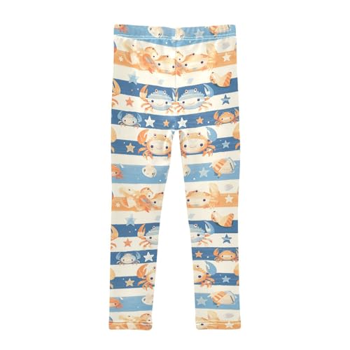 KLL Striped Pattern Cute Watercolor Crabs Toddler Girls Athletic Leggings Fashion Full Length Activewear Gym2